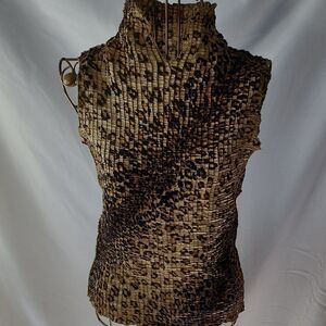 Vintage Crushed Size Small Sleeveless Animal Print Top Notched Mock